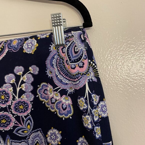 Talbots Petite Sz 8P Navy Blue Cotton Blend Preppy Paisley Canvas A-Line Skirt - Picture 7 of 10